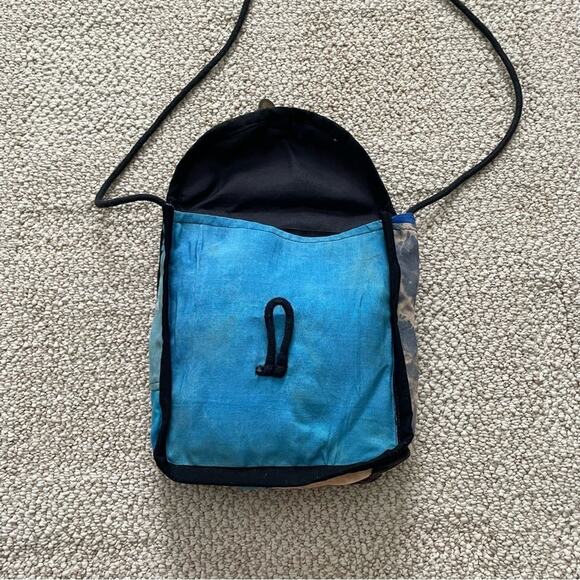 Indonesian Made Bag Crossbody Batik Tie Dye Print Flap Closure Blues Tan Brown - Picture 4 of 11